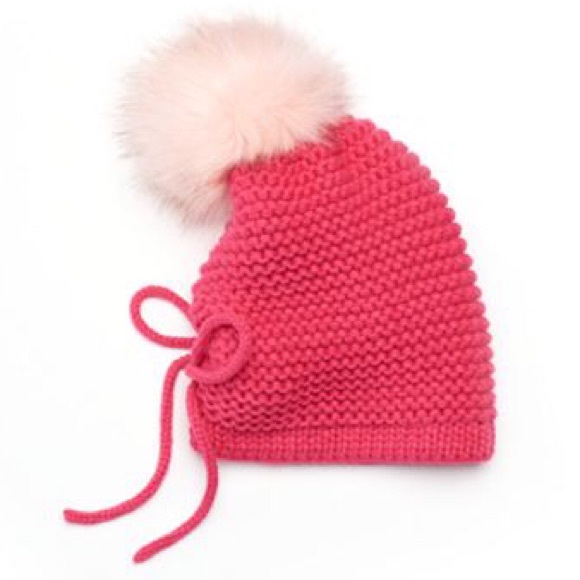 Juicy Couture Accessories - JUICY COUTURE Pink Beanie Hat Faux Fur Pom Pom